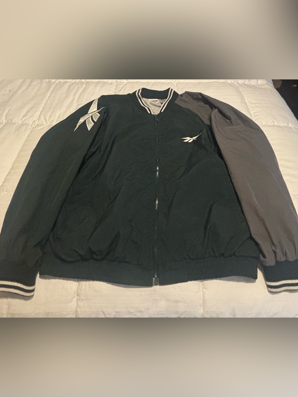 Vintage Reebok Green Geay Big Logo Full Zip Jacket Size XL